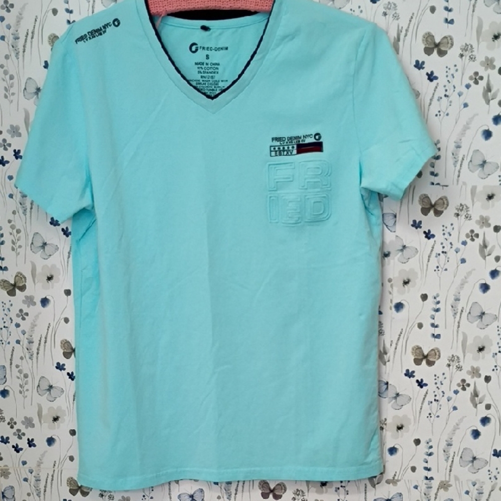 FR:CED Men's Aqua V-Neck Short Sleeve Tee